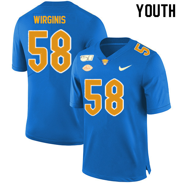 2019 Youth #58 Quintin Wirginis Pitt Panthers College Football Jerseys Sale-Royal